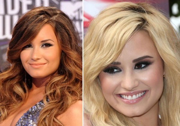 Demi Lovato antes e depois de sobrancelhas bold
