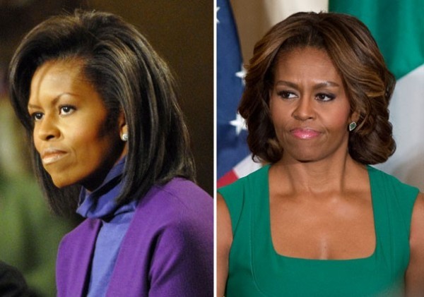 Michele Obama antes e depois de sobrancelhas bold