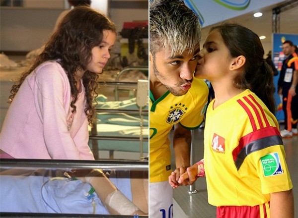 Neymar e fã mirim que parece com Bruna Marquezine
