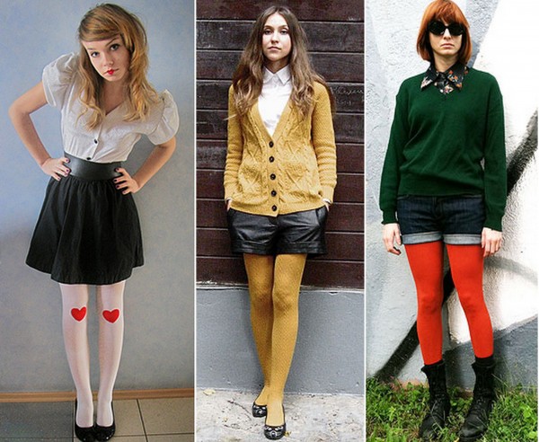 mulheres usando meia-calca colorida
