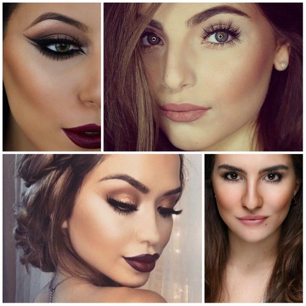 Fotos de mulheres usando maquiagem que afina o rosto