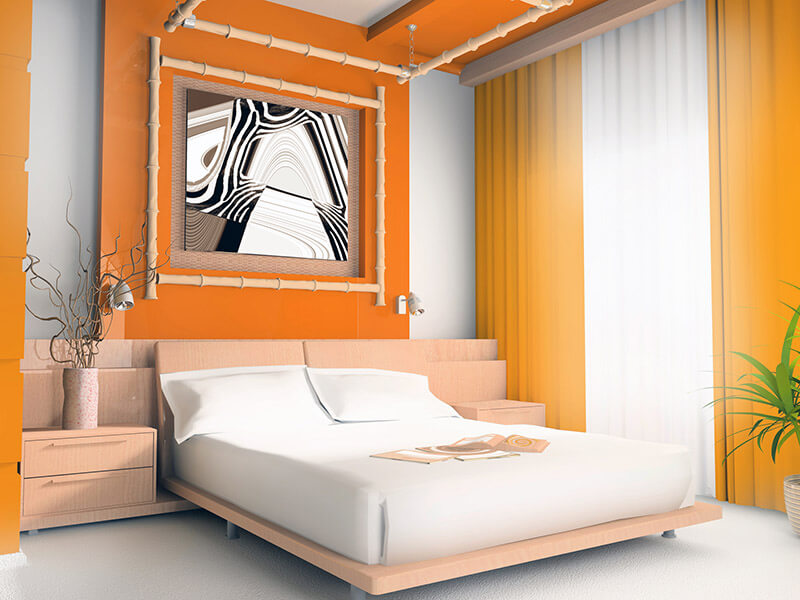 Decoração do quarto de casal com a cor laranja