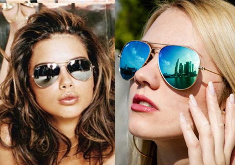 mulheres usando óculos de sol modelo aviador