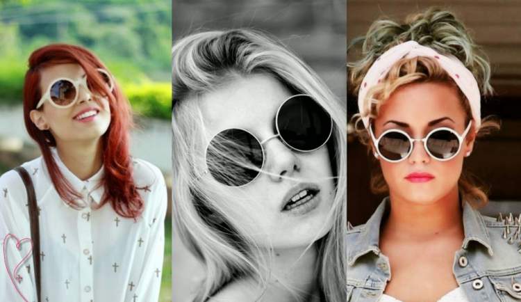 mulheres usando óculos de sol redondos