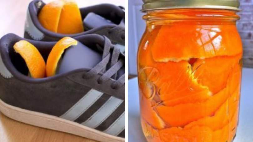 Cascas de laranjas secas para dar fim ao odor dos sapatos