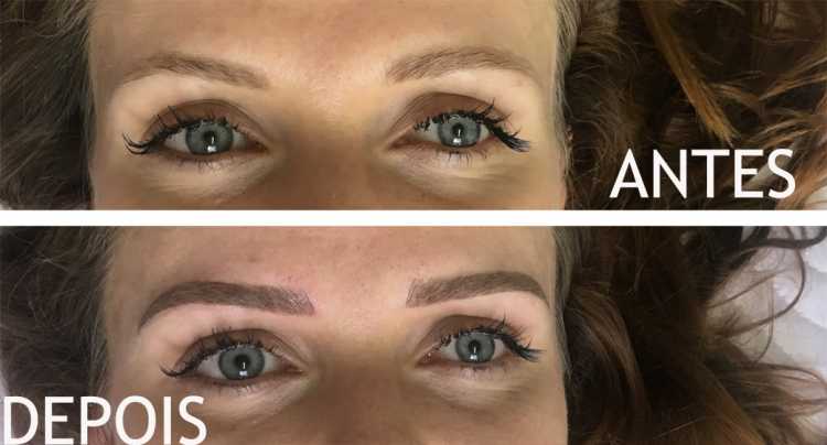 Antes e depois da micropigmentação de sobrancelhas