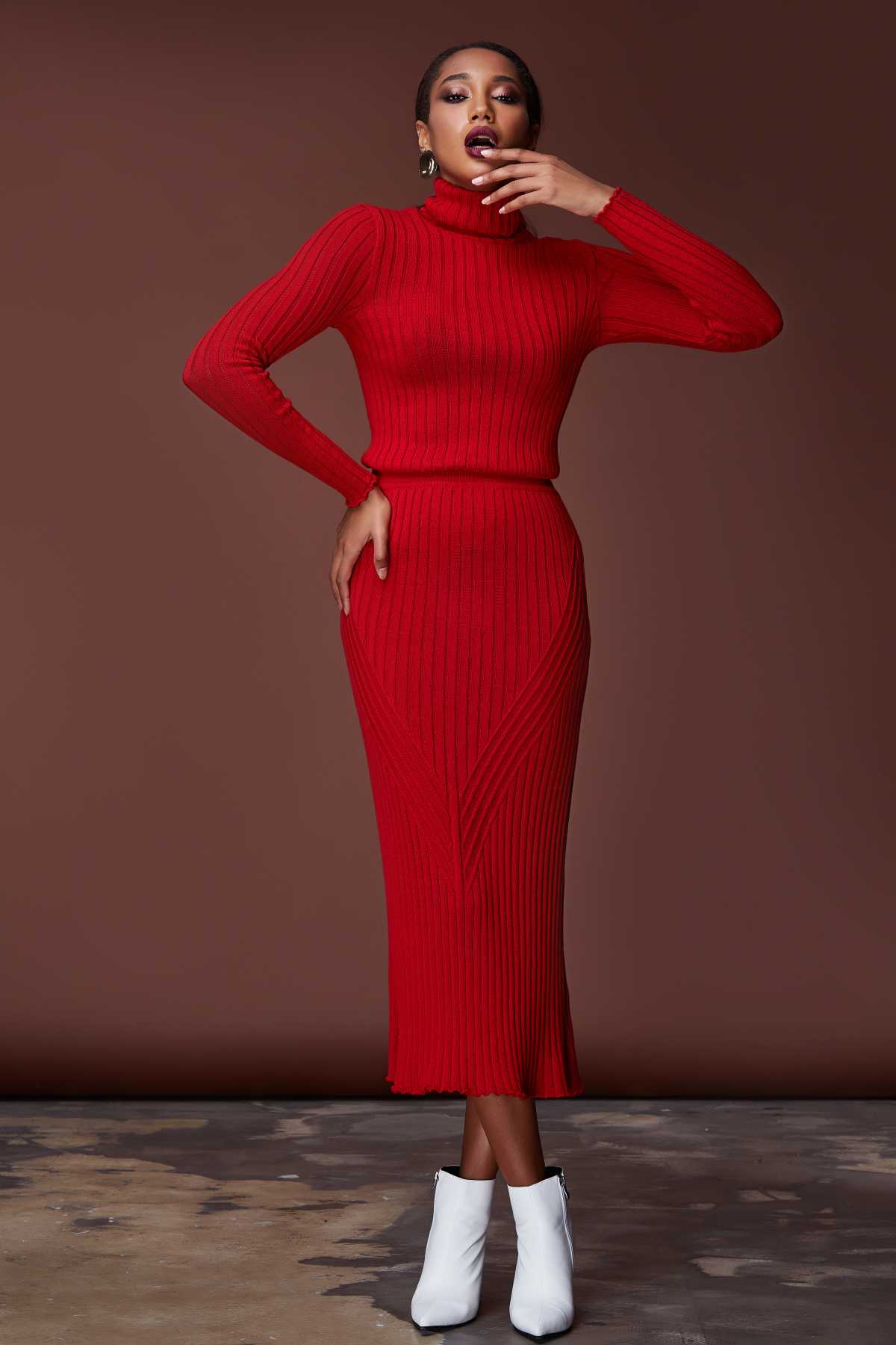 dress longo vermelho de tricô